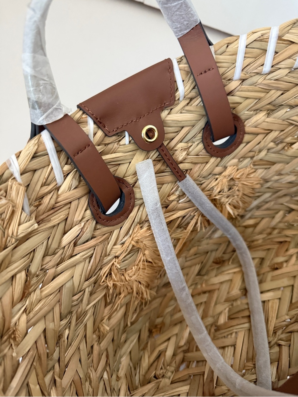 Anya Hindmarch Natural Woven Basket Tote with Brown Leather Handles - Picture 11 of 15